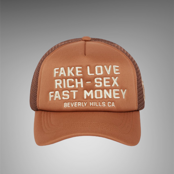Homme Femme Fake Love Trucker Hat Brown