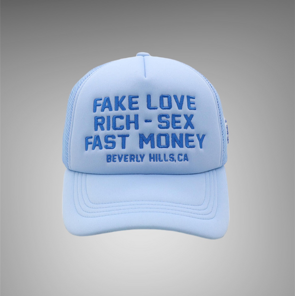 Homme Femme Fake Love Trucker Hat Blue