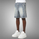 Guapi Aqua Blue Embellished Denim Shorts Blue