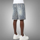 Guapi Aqua Blue Embellished Denim Shorts Blue