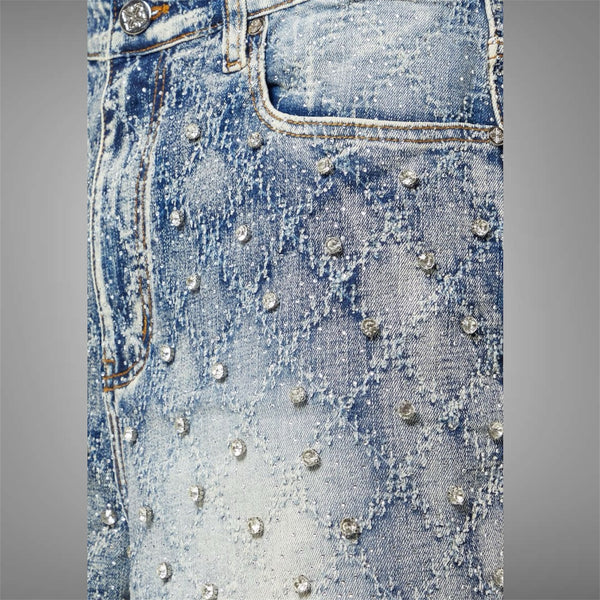Guapi Aqua Blue Embellished Denim Shorts Blue