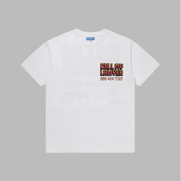 Market call my lawyer sign t-shirt q4 6oz with graphic screenprint White