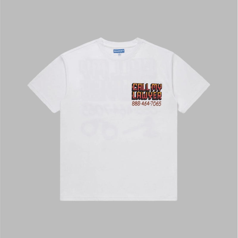 Market call my lawyer sign t-shirt q4 6oz with graphic screenprint White